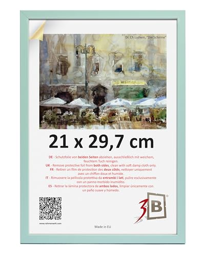 3-B Cadre photo LUND - Vert menthe - 21 x 29,7 cm (A4) - Cadre en bois, cadre photo, cadre portrait avec verre acrylique