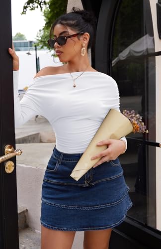 GOBLES Women's Summer Cute Mid Waist Ruffles A Line Streetwear Mini Denim Skirts2