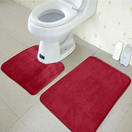 Badematte Set 3 Teilig rutschfest Badezimmerteppich Weiche Korallesamt Badteppich Badvorleger Saugfähiger WC-Vorleger Duschvorleger Waschbar Toilettenmatte Badezimmer Fussmatte (Wein, OneSize) – Bild 3