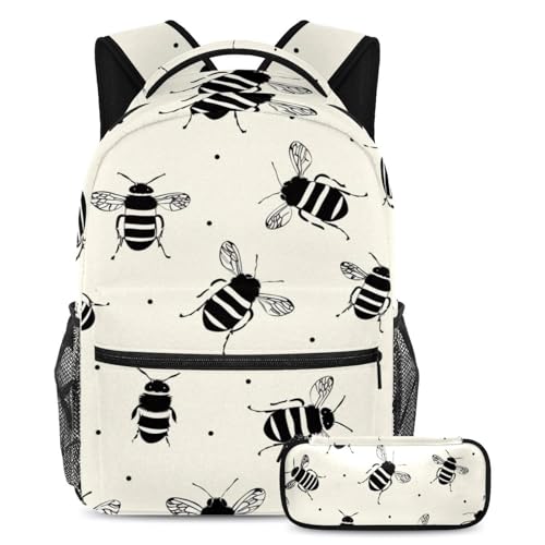 Cartable abeille avec trousse assortie pour école primaire et maternelle
