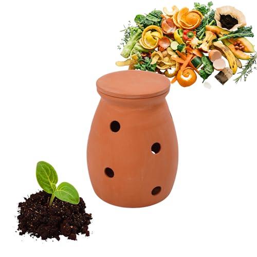 Relaxdays Wurmkomposter zum Eingraben 1L Wurmturm für Küchenabfälle Deckel Komposter Garten & Beet Ton terrakotta