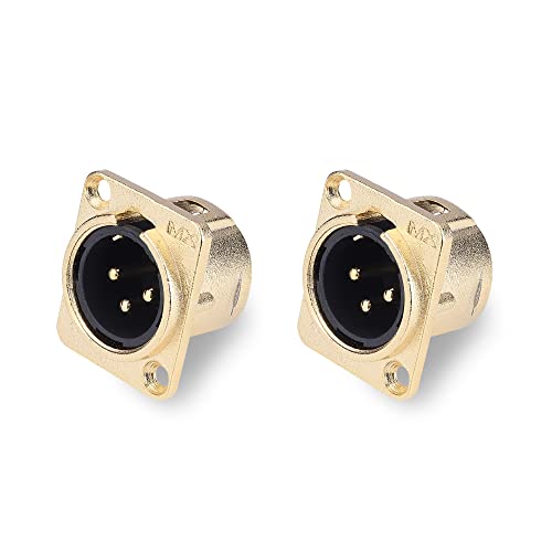 Image of MX 3 Pin XLR connector Microphone Connector pin Pure Copper Nickel Plated Pins1 for High Conductivity microphone cable connector PERENT (3 PIN PANEL MOUNTING, Pack of 2, Male Connector)