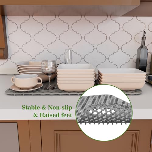 Toovem Sink Protectors for Kitchen Sink, Silicone Sink Protector Grey 28\" x 15\" Dish Rack, Protect Sink from Stains, Damage, Scratches, Dishwasher Safe Sink Grid, Sink Mat, for Kitchen