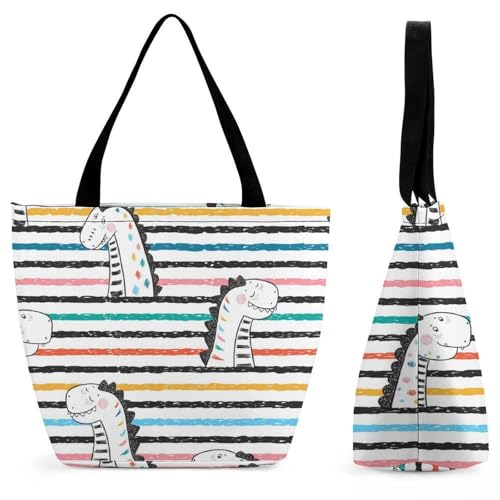 Sac à main dinosaure rayé pour femme : grand sac de shopping et voyage (28.5x18x32.5cm)