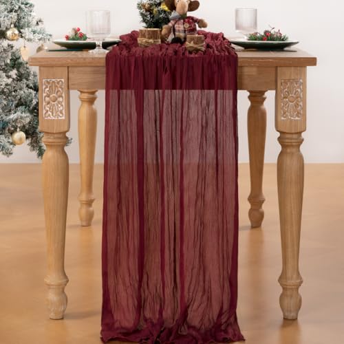 Image of MLMC 8 Pack Burgundy Cheesecloth Table Runner Boho Rustic Gauze Wine Red Cheese Cloth Table Runner Cheese Cloth Centerpiece Decor 35x120 Inches for Wedding Reception Anniversary Home Decor