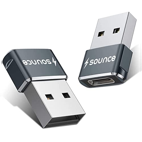 Image of Sounce [2 Pack Mini USB C Type C Adapter Plug, Type C Female to USB A Male Charger Charging Cable Adapter Converter Compatible for iPhone, Samsung S20 ultra /S21 /S10 /S8 /S9 /MacBook Pro iPad Grey
