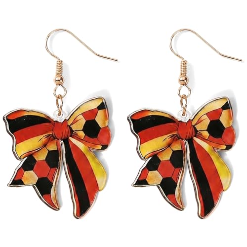 Soccer Earrings for Women, Germany National Flag Bow Dangle Drop Earrings, Acrylic Football Sport Jewelry, German Soccer Fan Gift for Game Day Watch Party Accessories