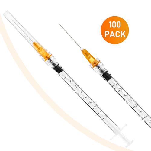 1ml Disposable Luer Lock Syringes with 25G 1 Inch Needle Individual Package - Pack of 100