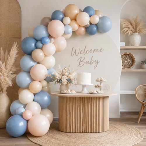 Image of Dusty Blue Nude Sand Balloons, Double Stuffed Apricot Nude Balloon Slate Fog Blue Cream Beige Ivory White Sand Latex Balloons 12 Inch for Boys Baby Shower Birthday Bridal Wedding Party Decorations