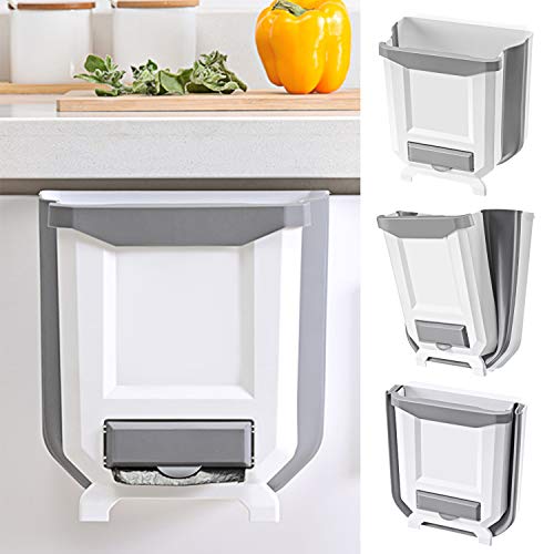 Hanging Kitchen Trash Can with Garbage Bag Storage, Foldable Large Simple Human Trash can, Collapsible Garbage Bin for Bedroom Bathroom Office Dorm Room Drawer Car (A-White)