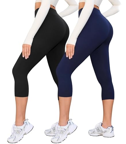 VALANDY Creamlush 3/4 Leggings Women High Waisted Capri Leggings Soft Stretch Cropped Yoga Pants for Gym Workout Running and Everyday Wear