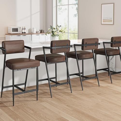 Tabourets de bar rembourrés Zstar marron style rétro lot de 4 - 7