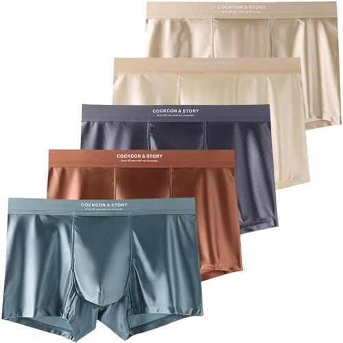 Men's Light Luxury Satin Ice Silk Fashion Breathable Boxer Briefs, Silky Sexy Chafing Mens Sleep Underwear