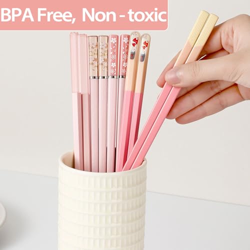 5 Pairs Pink Fiberglass Chopsticks, Non-Slip Reusable - Image 6
