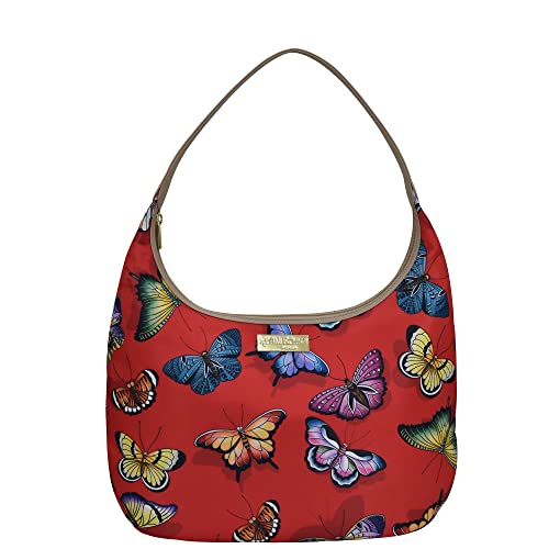 Image of Anuschka Large Sling Hobo - Wanderlust Collection - Nylon Fabric with Genuine Leather Trim and Artwork Print