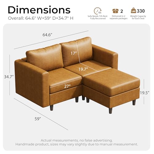 Image of ABCASA Modular Sectional Loveseat Sofa Couch with Storage Seats, 3 Seater L Shaped Couch with Movable Ottoman for Small Spaces,Brown