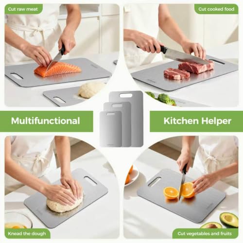 Image of Titanium Cutting Board, 100% Pure Titanium Cutting Boards for Kitchen, Double-sided Titanium Cutting Boards,Separate Raw and Cooked Food Areas,11.7 inchL*7.7 inchW