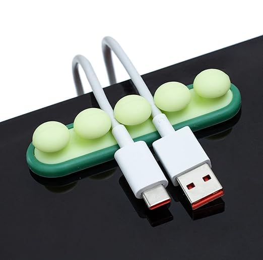 SwissHome Silicone Cable Clips Cord Management Organizer with Self-Adhesive Hooks Ideal for Power Cords, Charging Cables, Mouse Cable, PC, Office, and Home Wire Cord Holder (Pack of 1, Green)
