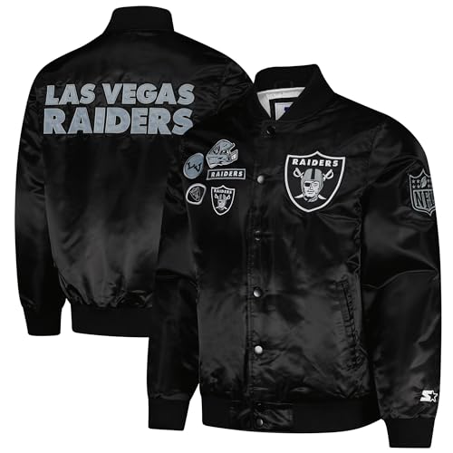 Starter Men's Black Las Vegas Raiders Exclusive Satin Full-Snap Varsity Jacket