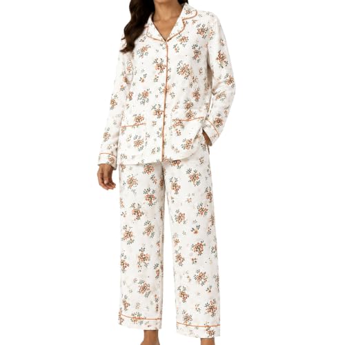 KSADZAIE Women's Cotton Pajama Set Japanese Floral Button Down Top - image 1