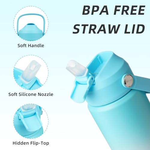 Image of BJPKPK Insulated Water Bottle with Straw Lid, 18oz Thermo Water Bottles with Soft Nozzle, Flex Handle & Non-slip Boot, BPA Free Leak Proof Stainless Steel Metal Thermo, Tumblers, Cups,Sea Salt