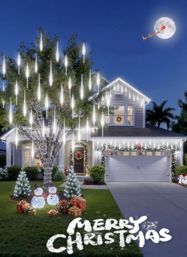 Brightown Christmas Lights Outdoor, 16 Inch 10 Tube 360 LED Icicle Lights | Connectable Meteor Shower Light Outdoor, Hanging Falling Rain Light for Tree Outside Holiday Xmas Decoration, White - image 3