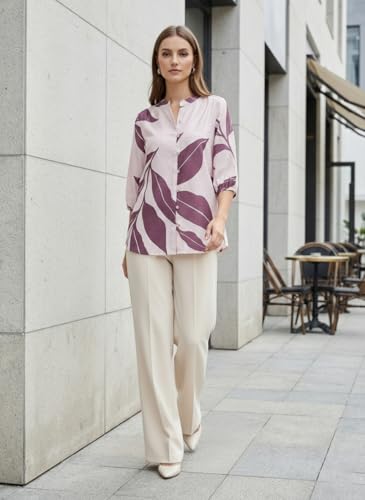 Image of NAINVISH Printed Top Short Sleeve Button Down V Neck Lightweight Soft Fabric Casual Office Summer Stylish Patterned Womens Comfort Fit Regular Top