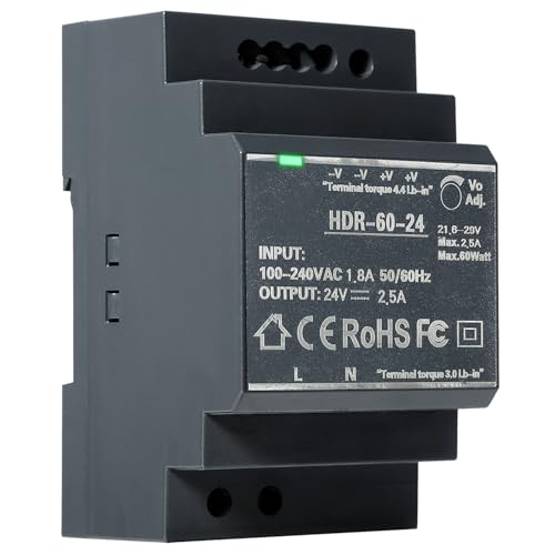 Image of Jadeshay DIN Rail Power Supply, 60W 24V 2.5A Switching Power Supply with Overload Protection and Stable DC Output (HDR-60-24)