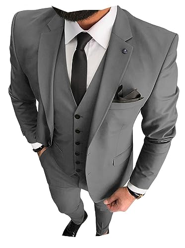 Image of 3 Pieces Business Mens Suit Notch Lapel Blazer Formal Wedding Groom Pants Tux Vest Tuxedos