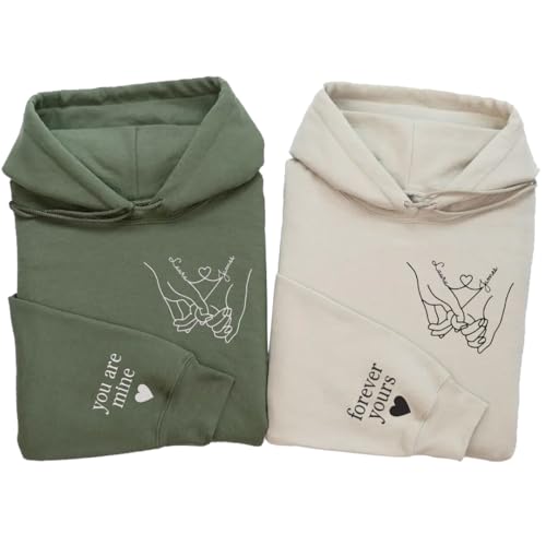 Custom Embroidered Couple Hoodies Holding Hands Sweatshirt Custom Gift for Him Her Personalized Couple Gift Sand