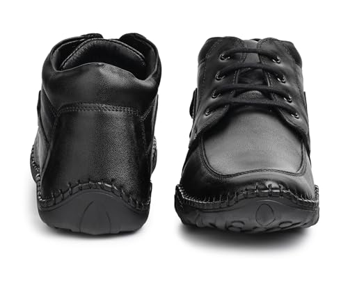 Image of LOUIS STITCH Genuine Leather Formal Shoes for Men | Ultra Lightweight and Flexible Rubber Sole Men's Lace Up Formal Shoes | Mid-Ankle Derby Shoes for Men | LSAXCK- |