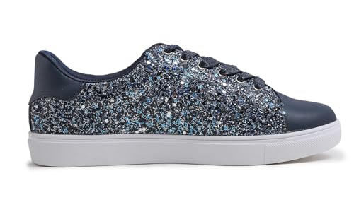Image of FEVERSOLE Women's Fashion Lace Up Dress Sneakers Sparkly Party Shiny Shoes