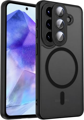 Image of Elzzi MagSafe Compatible Case for Samsung Galaxy A37 5G - Matte Shockproof Hybrid Protective Cover with Built-in Camera Lens Protection, Slim Anti-Fingerprint TPU+PC Back Case (Black)