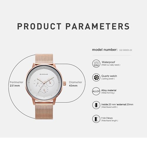 Image of Giordano Skyscrapper Collection Multi-Function Watch for Men with Round Dial and Metal Mesh Strap Wrist with Classy Mesh Band GD-50005
