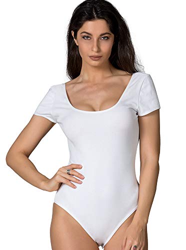 LAIZI Women's?Long Sleeve Tops Basic Solid Leotards Stretchy Button Down Bodysuits