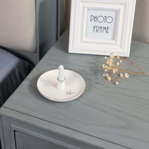HOME SMILE I Do Ring Holder,Engagement Engaged Wedding Bridal Gifts for Newly Engaged Friend,Daughter, Sister,Newlyweds,BFF,Ceramic White4