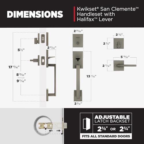 Image of Kwikset San Clemente Front Door Lock Handle and Deadbolt Set, Entry Handleset Exterior with Interior Reversible Lever, Gunmetal, Pick Resistant SmartKey Rekey Deadbolt Security