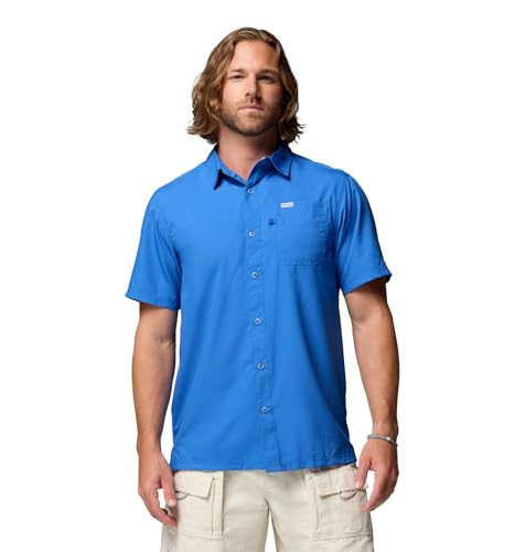 Columbia Mens Slack Tide Short Sleeve Camp Shirt, Vivid Blue, X-Large