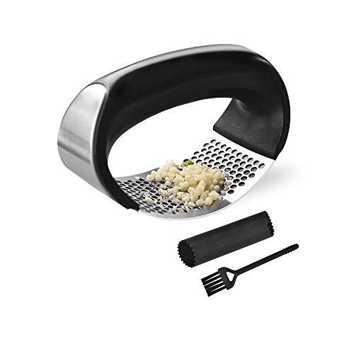 Stainless Steel Garlic Press Rocker Garlic Crusher Squeezer Slicer Mincer Chopper Kitchen Gadget with Handle