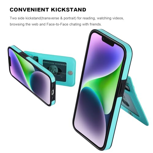 Image of KIHUWEY Compatible with iPhone 13 Case Wallet with Credit Card Holder, Premium Leather Magnetic Clasp Kickstand Heavy Duty Protective Cover for iPhone 13 6.1 inch(Light Blue)
