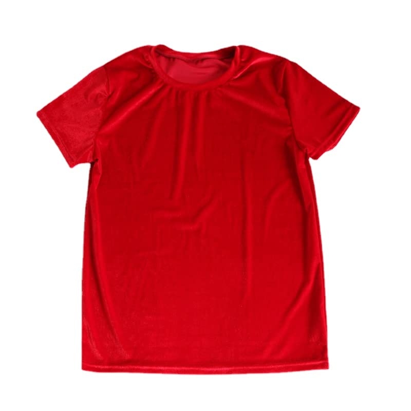 T-shirt en velours rouge pour homme L | Style hip-hop à col rond
