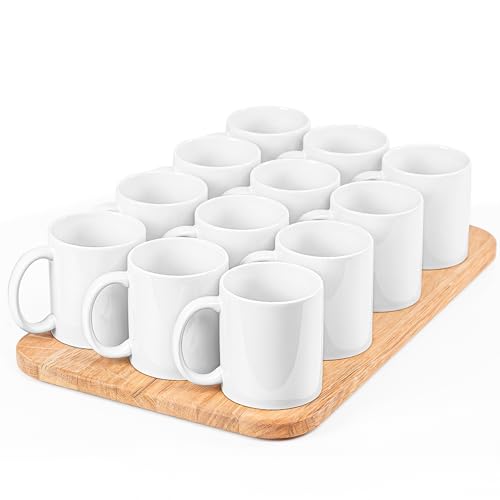 KONZEPT Kaffeebecher Set 12er – 350 ml Porzellantassen zum Bemalen, perfekt für kreative DIY-Ideen & persönliche Geschenke – weiße Keramiktassen