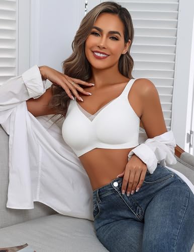 Image of Avidlove Womens Seamless Bras V Mesh Comfort Bralette Everyday T-Shirt Bra | wireless comfort with jelly lift; soft breathable; seamless back smooth; widded straps and side wings; full coverage