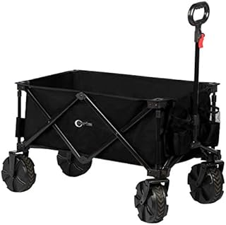 PORTAL Collapsible Folding Utility Wagon Cart with 8 inches Wheels Telescoping Handle for Outdoor Garden and Beach Use, Black