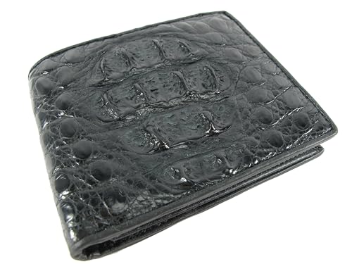 Genuine Crocodile Caiman Alligator Big Hornback Skin Leather Soft Bifold Wallet ([B3] - 8 Card Slots + 1 ID Window + 2 Compartments for Bills, Black)