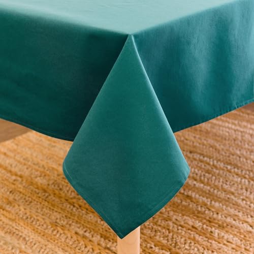 Image of Encasa XO Dining Table Cover Cloth for 4 to 6 Seater | 140x180 cm Cotton Canvas Rectangular Table Cloth | Machine Washable Tablecloth for Indoor & Outdoor Use - Emerald Solid Color