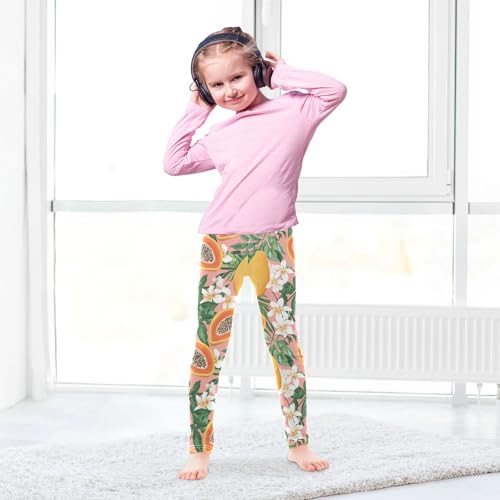 Papayas Girls' Leggings Toddler Doodles Tropical Flowers Leaves Kids Yoga Pants Dance Active Tights 4T4