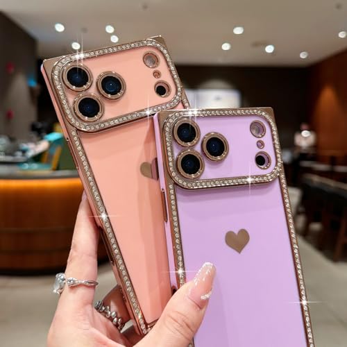 Urarssa for iPhone 17 Pro Case Rectangle Bling Glitter Diamond Pink - image 6
