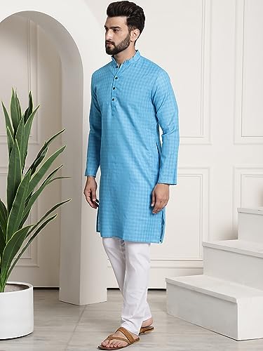 Image of SOJANYA (Since 1958 Men's Cotton Blend Checked Kurta and Churidar Pyjama Set