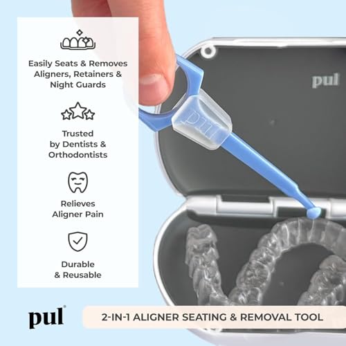 Image of PUL Pack of 2 Reusable 2-in-1 Aligner Seating Chewie & Removal Tool - Compatible with Invisalign, Removable Braces, Retainers, Trays - Easy-to-Use Remover & Chew, Dental & Oral Hygiene Care - Orange